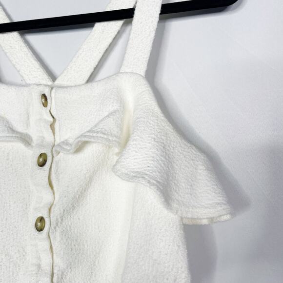 Madewell Texture & Thread Small White Ruffle Tie Front Tank Cotton Button Front - Picture 4 of 11